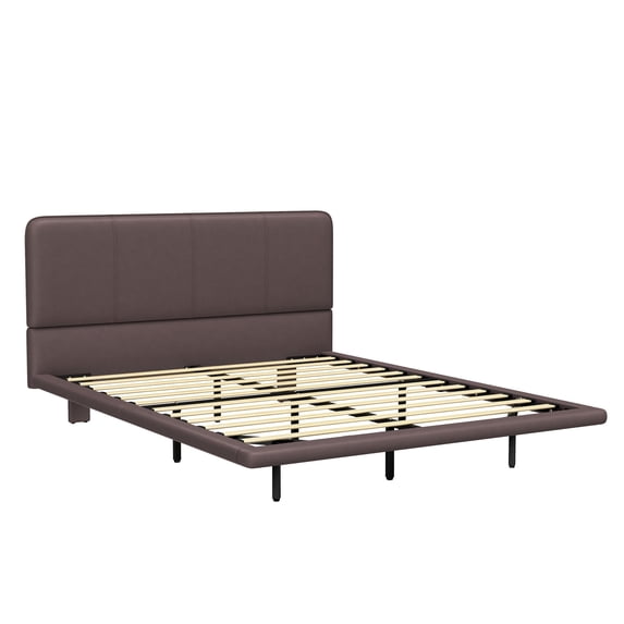 GDF Studio Full Size Modern PU Leather Platform Bed with LED Light, Coffee