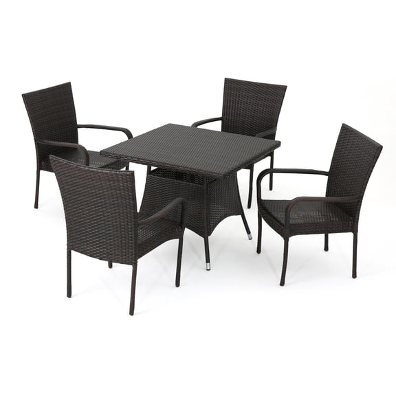 GDF Studio Galvez Outdoor Wicker 5 Piece Stacking Dining Set, Multibrown