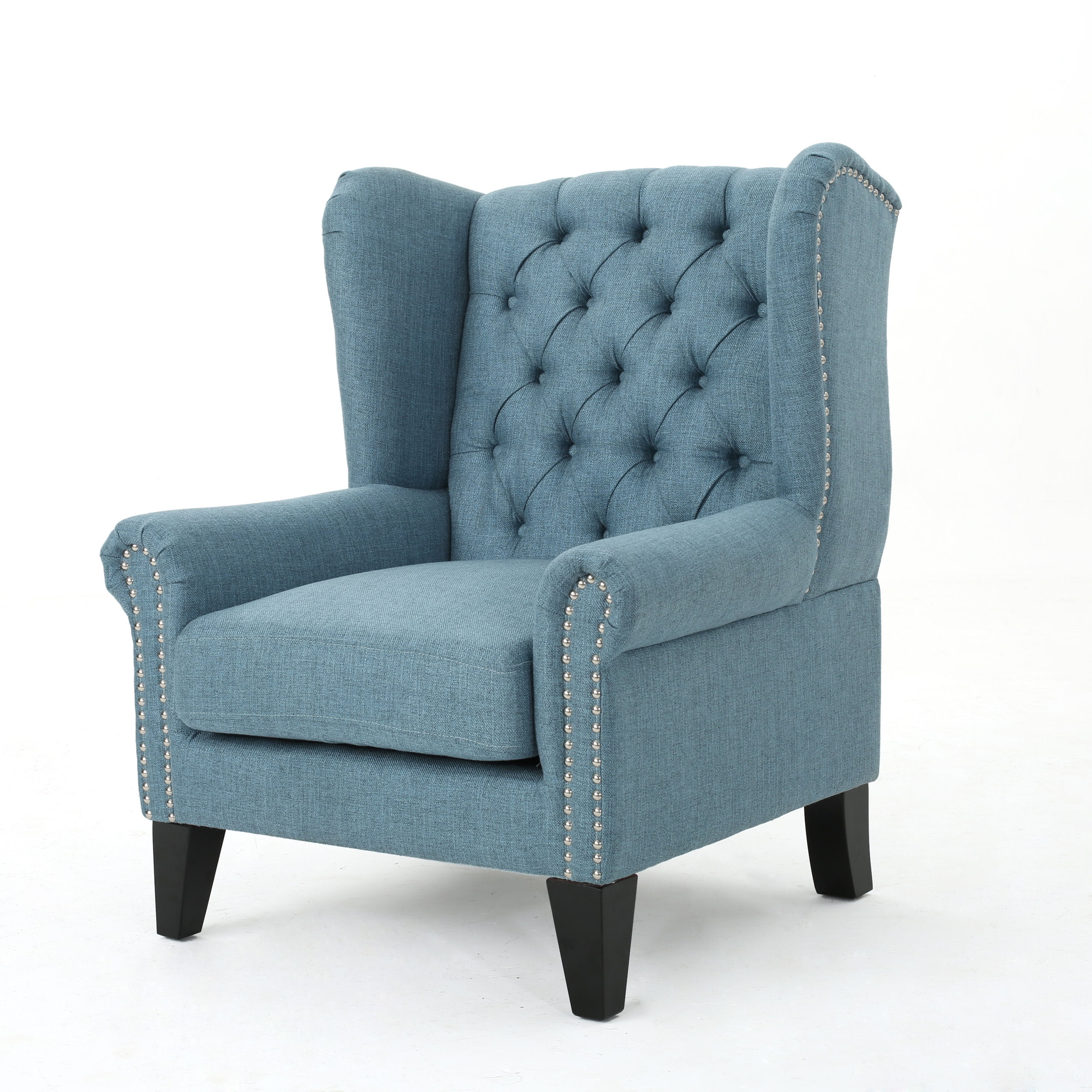 Lainie Blue Tufted Wingback Wood Accent Chair