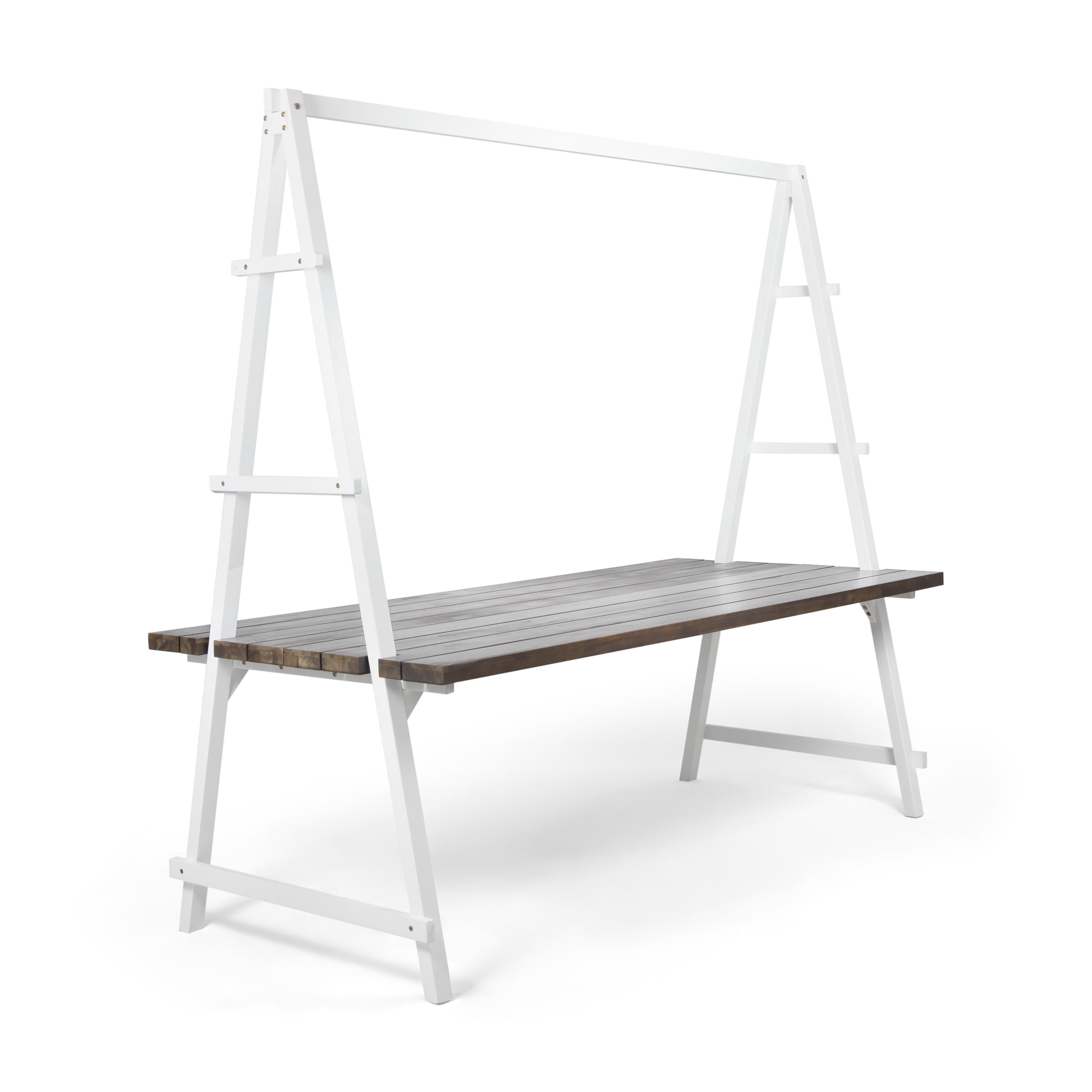 GDF Studio Gazo Outdoor Acacia Wood Rectangular Dining Table with Plant