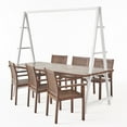 thumbnail image 1 of GDF Studio Gazo Outdoor Acacia Wood and Iron 7 Piece Planter Dining Set, Dark Brown and White, 1 of 13