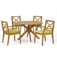 thumbnail image 1 of GDF Studio Geelong Outdoor Acacia Wood 5 Piece Dining Set, Teak and Green, 1 of 8