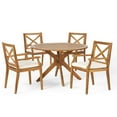 thumbnail image 1 of GDF Studio Geelong Outdoor Acacia Wood 5 Piece Dining Set with Cushion, Teak and Cream, 1 of 13