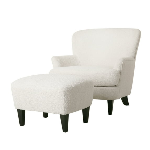 GDF Studio Gerald Contemporary Boucle Upholstered Club Chair and Ottoman Set, Almond and Matte Black