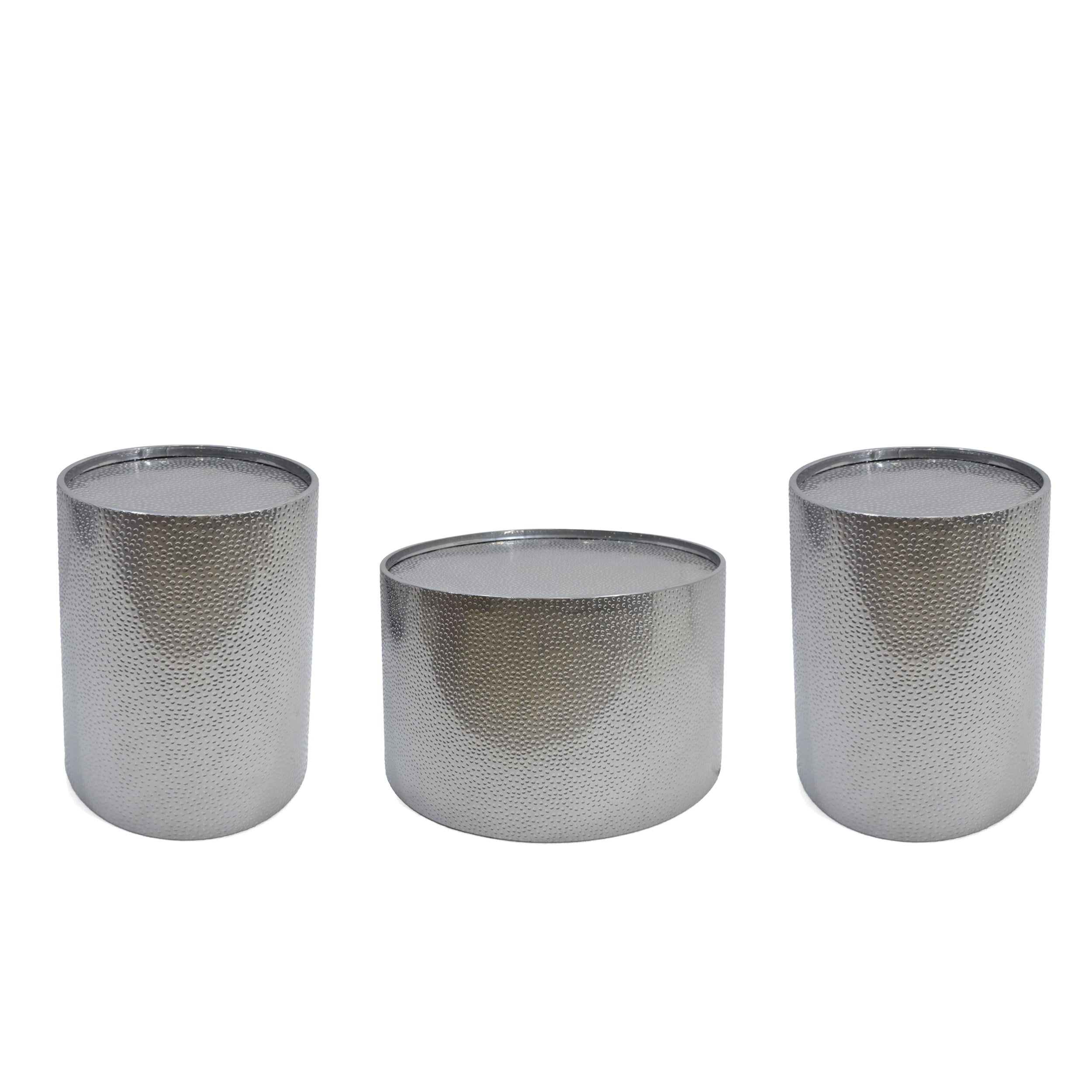 Silver Hammered Iron Round 3-Piece Accent Table Set