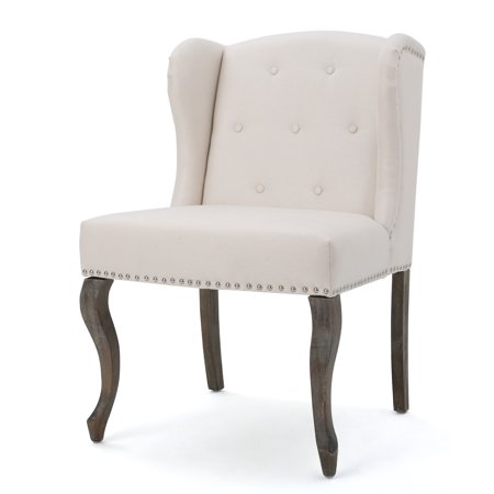GDF Studio Gila Contemporary Wingback Accent Chair with Nailhead Trim, Beige Fabric and Weathered Brown