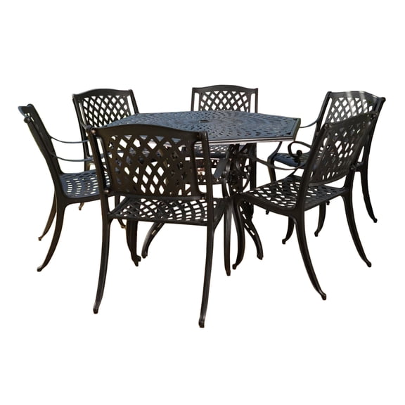 GDF Studio Glaros Outdoor Cast Aluminum Hexagonal 7 Piece Dining Set, Antique Matte Black
