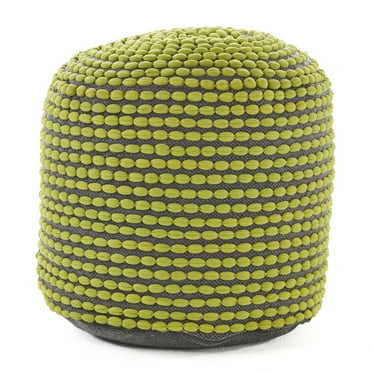 GDF Studio Glauk Indoor/Outdoor Modern Handmade Water Resistant Fabric Cylindrical Pouf, Green
