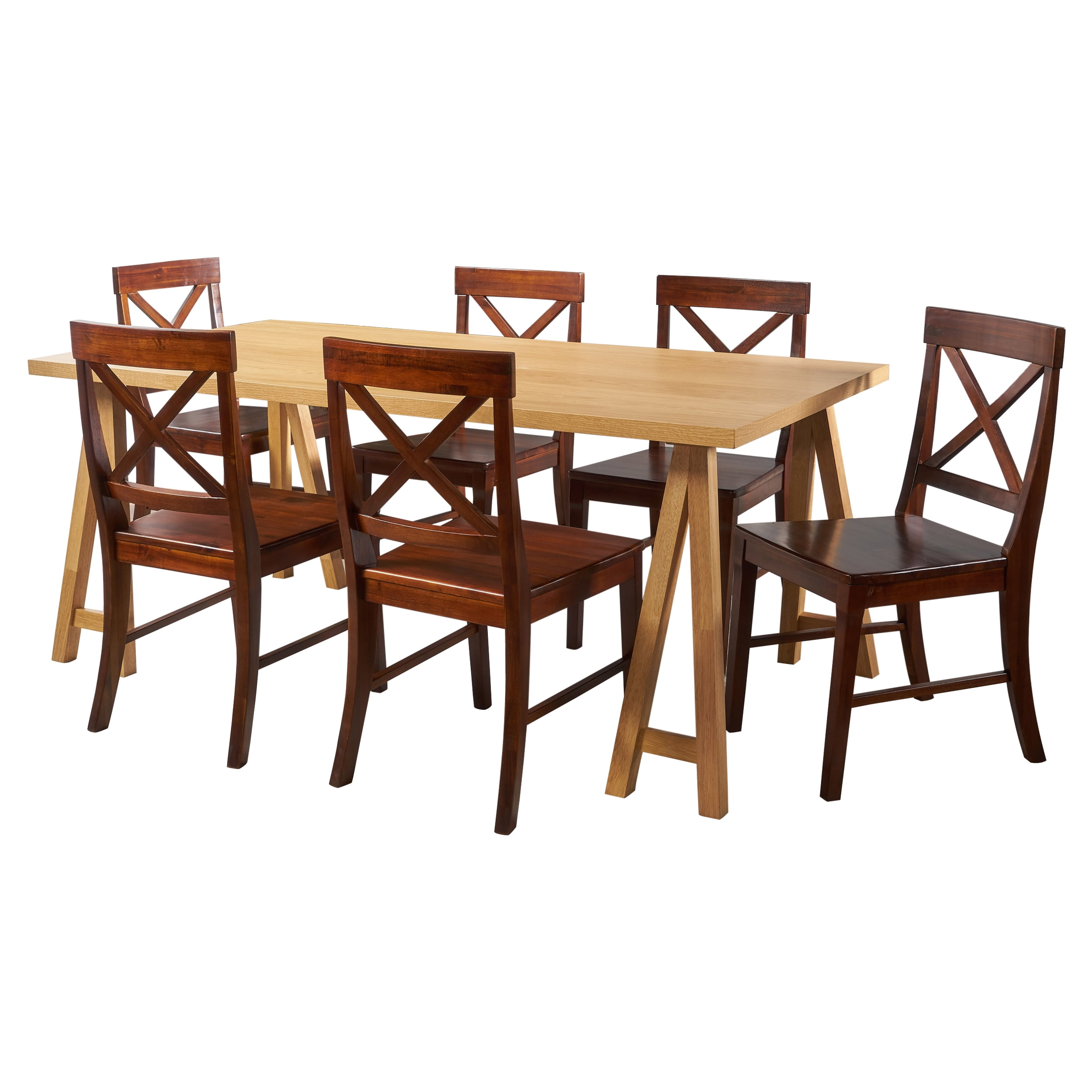 GDF Studio Glenbar Farmhouse Acacia Wood 7 Piece Dining Set, Natural ...