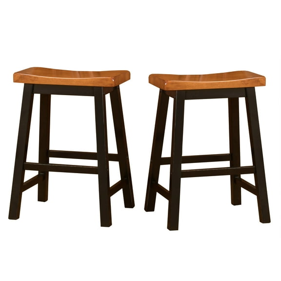 GDF Studio Glouser Farmhouse Wooded 24 Inch Backless Saddle Counter Stools, Set of 2, Black