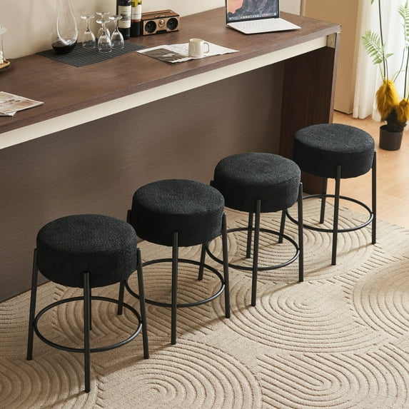 GDF Studio Granular Upholstered Bar Stools with High Resilience Foam, Black, Set of 2