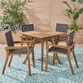 thumbnail image 1 of GDF Studio Grapewood Outdoor Acacia Wood and Mesh 5 Piece Dining Set, Teak and Black, 1 of 3