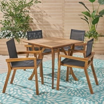 GDF Studio Grapewood Outdoor Acacia Wood and Mesh 5 Piece Dining Set, Teak and Black