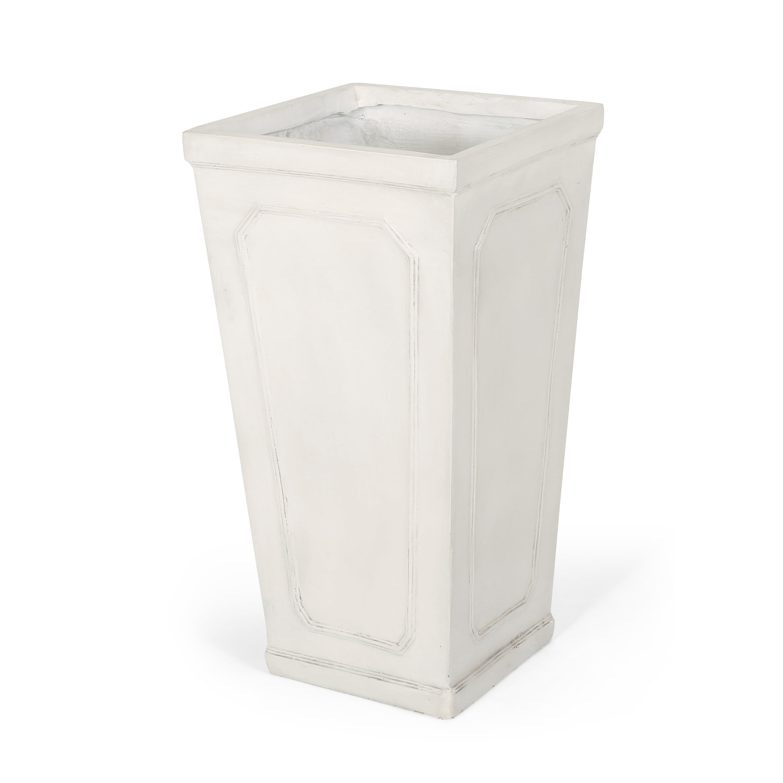 GDF Studio Greg Outdoor Cast Stone Tapered Planter, Antique White Large