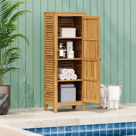 GDF Studio Grella Outdoor Storage Cabinet, Acacia Wood, Teak finish