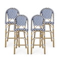 thumbnail image 1 of GDF Studio Grelton Outdoor Aluminum French Barstools (Set of 4), Navy Blue, White, and Bamboo Finish, 1 of 6
