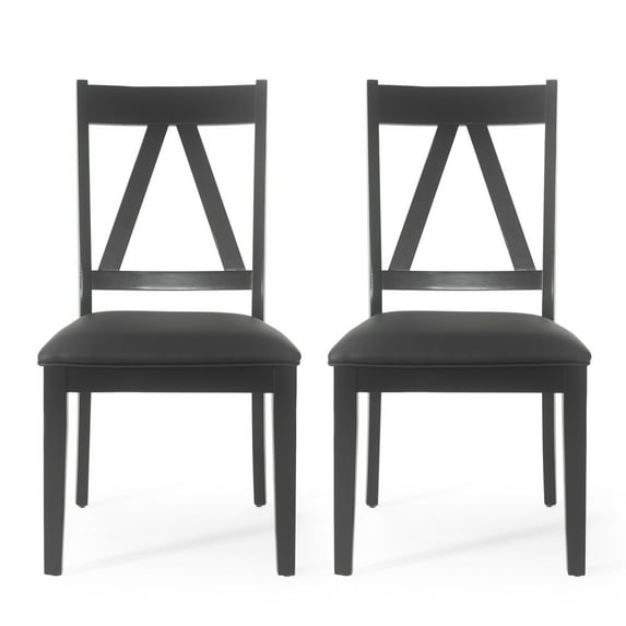 GDF Studio Grover Farmhouse Faux Leather Upholstered Wood Dining Chairs, Set of 2, Black