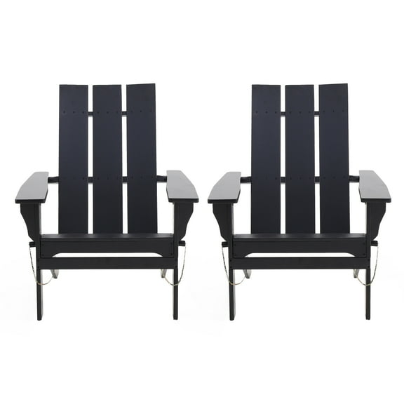 GDF Studio Gurekam Outdoor Acacia Wood Foldable Adirondack Chairs, Set of 2, Black