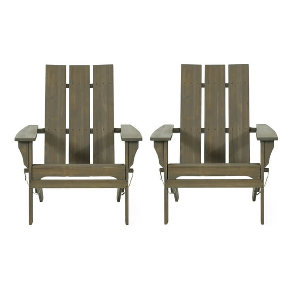 GDF Studio Gurekam Outdoor Acacia Wood Foldable Adirondack Chairs, Set of 2, Gray