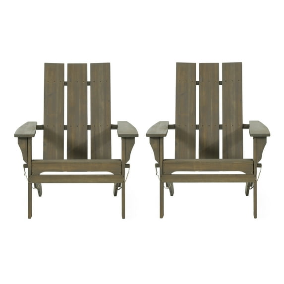 GDF Studio Gurekam Outdoor Acacia Wood Foldable Adirondack Chairs, Set of 2, Gray