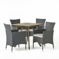 thumbnail image 1 of GDF Studio Hahn Outdoor Acacia Wood and Wicker 5 Piece Dining Set with Cushions, Gray and Light Gray, 1 of 13