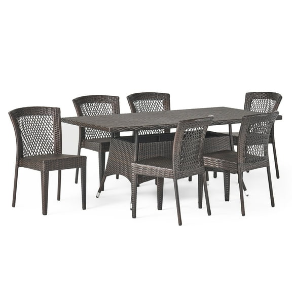 GDF Studio Haley Outdoor Wicker 7 Piece Dining Set, Multibrown