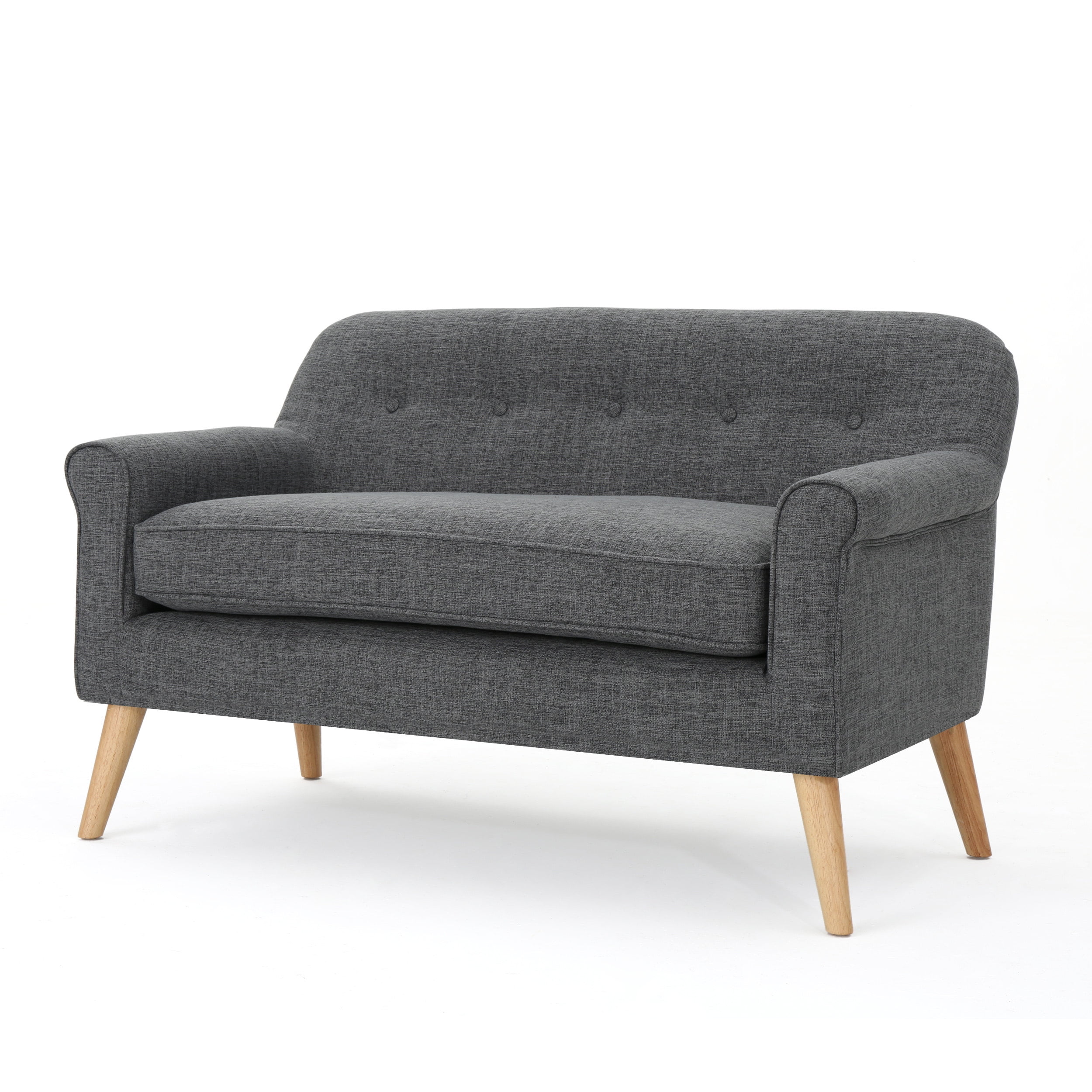 Gray Tufted Fabric Loveseat with Birch Wood Legs