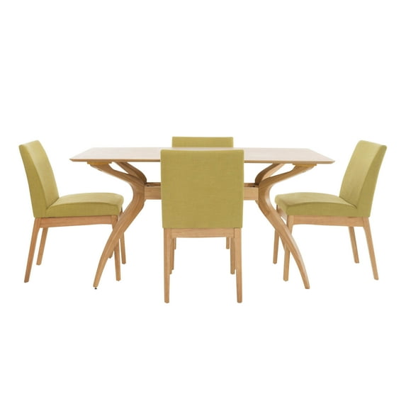 GDF Studio Hampton Mid Century Modern Fabric Upholstered 5 Piece Dining Set, Green Tea and Natural Oak