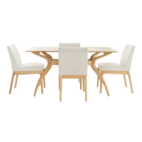 GDF Studio Hampton Mid Century Modern Fabric Upholstered 5 Piece Dining Set, Light Beige and Natural Oak