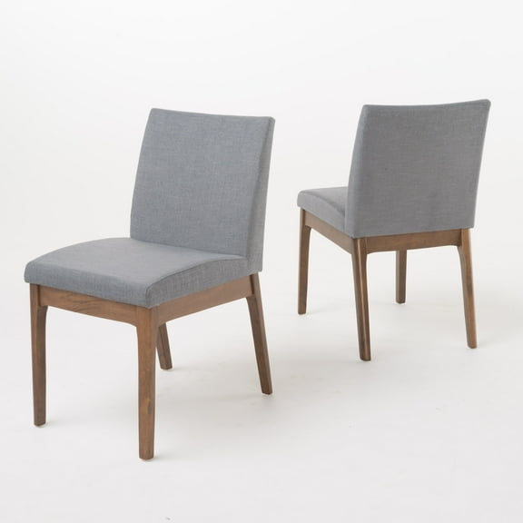 GDF Studio Hampton Mid Century Modern Upholstered Dining Chairs, Set of 2, Dark Gray Fabric and Walnut