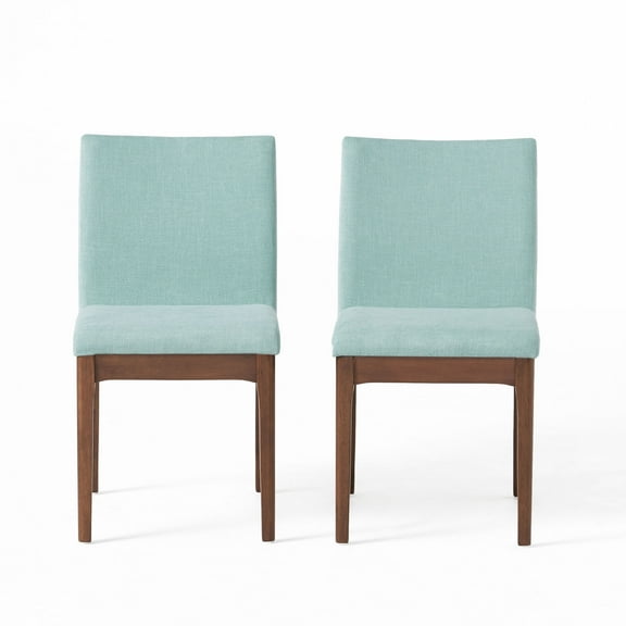 GDF Studio Hampton Mid Century Modern Upholstered Dining Chairs, Set of 2, Mint Fabric and Walnut