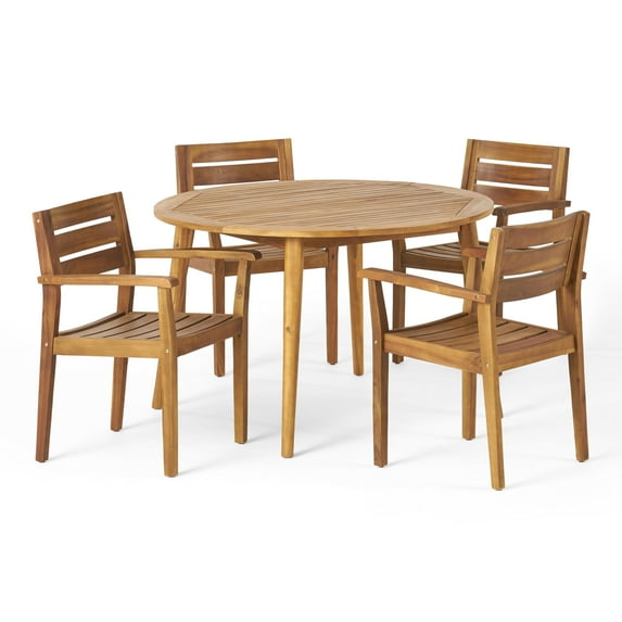 GDF Studio Harmony Outdoor Acacia Wood 5 Piece Dining Set, Teak