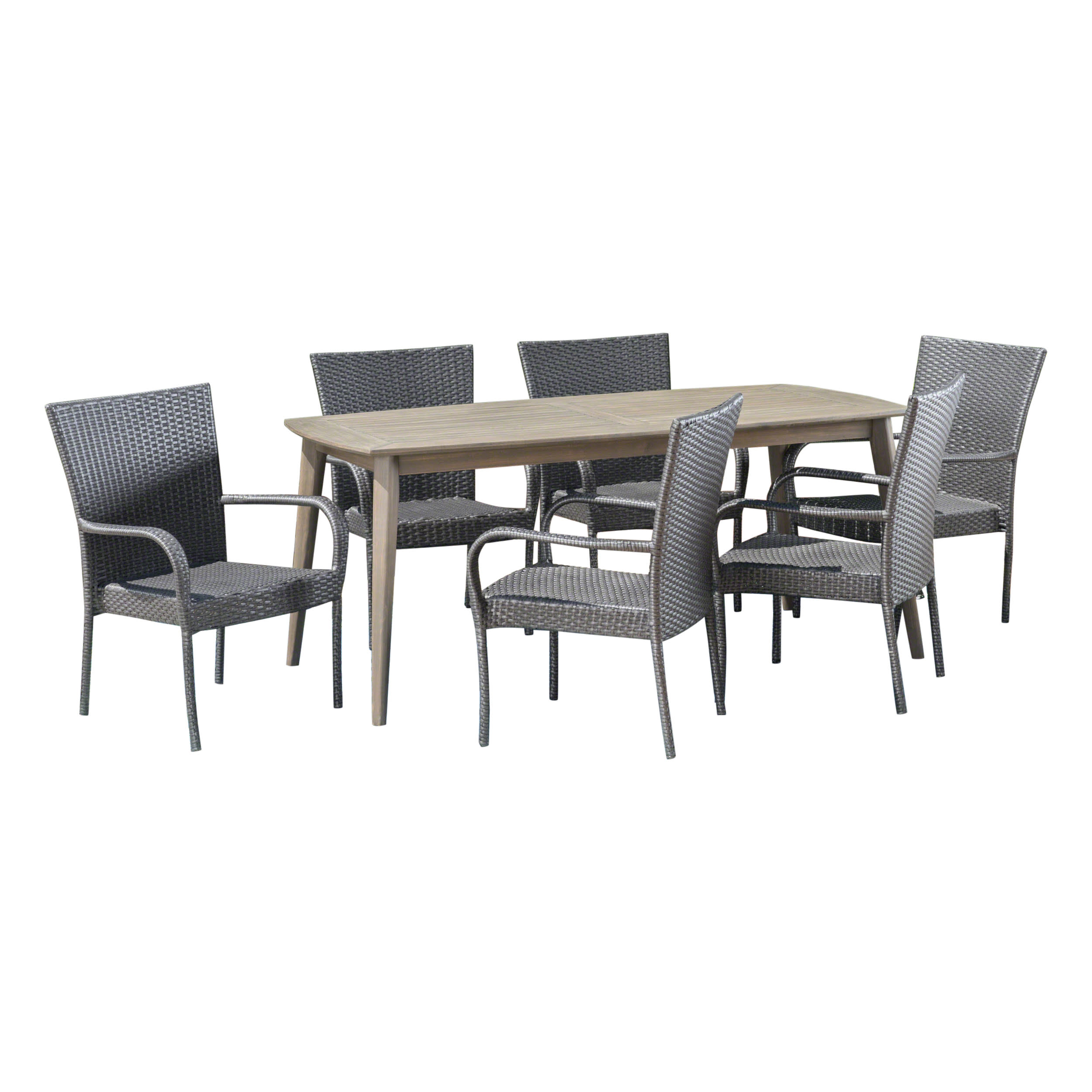 GDF Studio Hartford Outdoor Wicker and Acacia Wood 7 Piece Dining Set ...