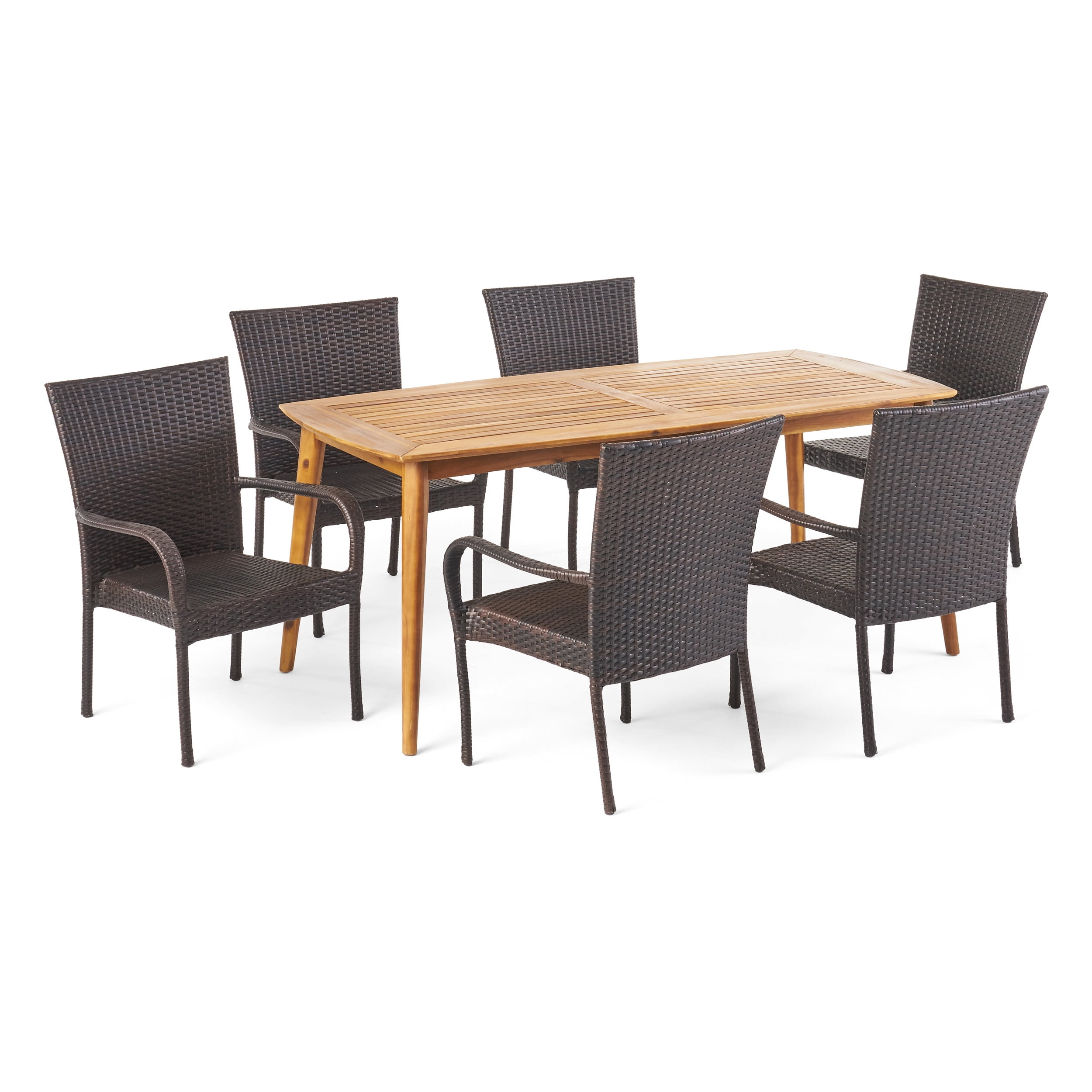 Arthur 7-Piece Multibrown Wicker and Teak Patio Dining Set