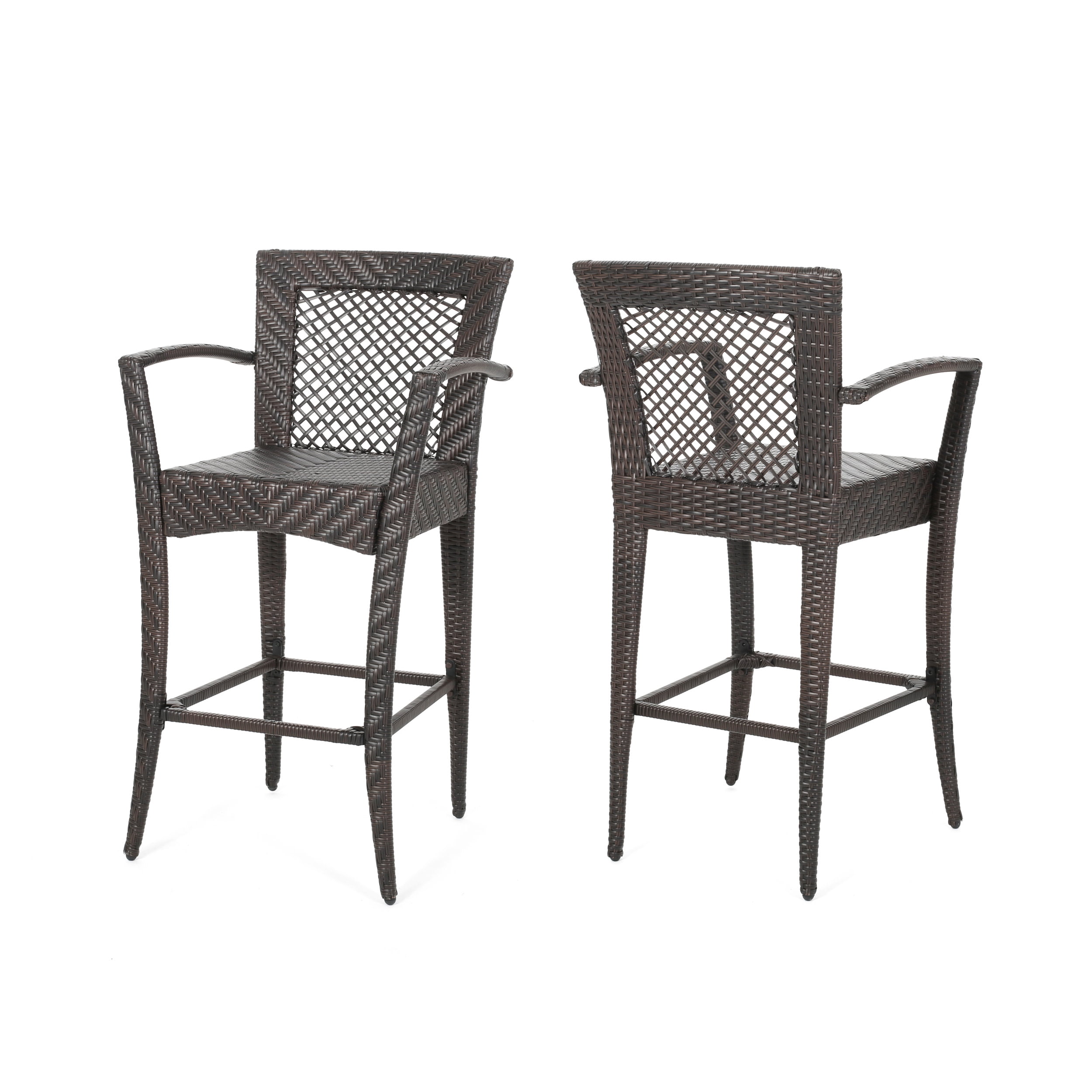 Megan 46" Dark Brown Wicker Outdoor Barstool Set