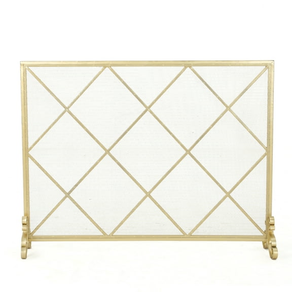 GDF Studio Hayden Single Panel Iron Fire Screen, Gold