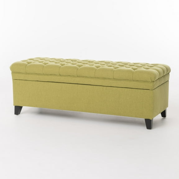 GDF Studio Heathbrooke Contemporary Tufted Storage Ottoman, Green and Dark Brown