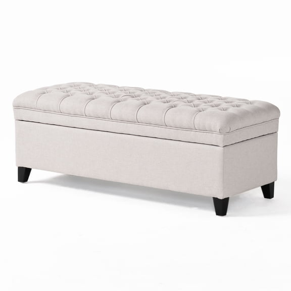 GDF Studio Heathbrooke Contemporary Tufted Storage Ottoman, Light Gray and Dark Brown