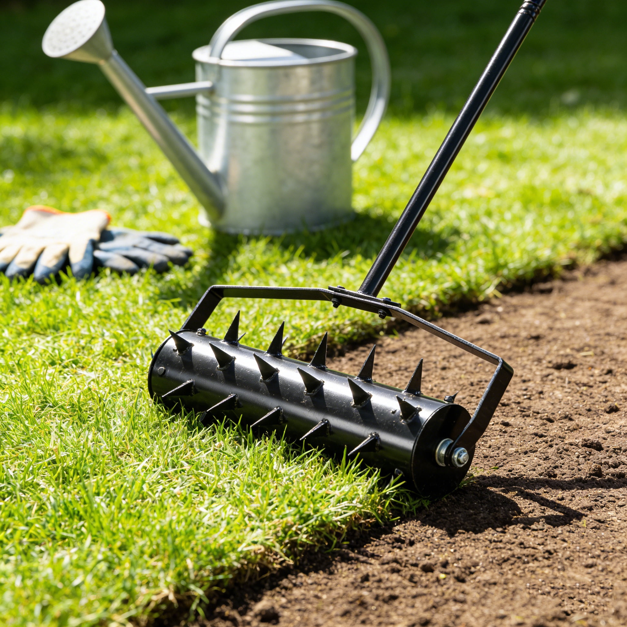 GDF Studio Heavy Duty Lawn Aerator Tool with Soil Penetrator Spikes, Manual Yard Aerator, Black