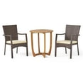 thumbnail image 1 of GDF Studio Heminger Outdoor Acacia Wood and Wicker 3 Piece Bistro Set with Cushions, Teak, Brown, and Beige, 1 of 13