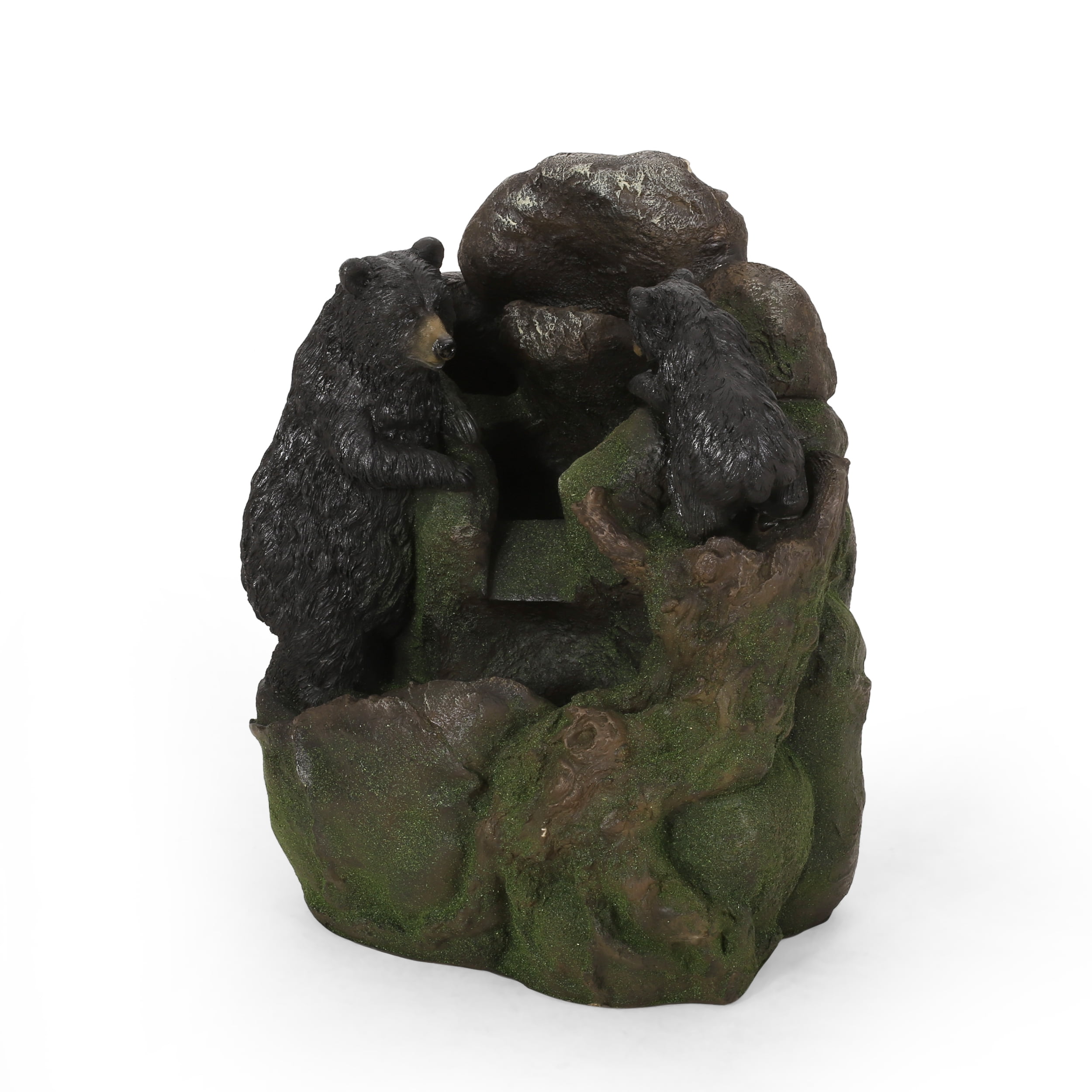 GDF Studio Hensel Outdoor 2 Tier Bear Fountain, Moss and Black