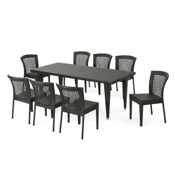 GDF Studio Herman Outdoor Wicker 9 Piece Dining Set, Multibrown