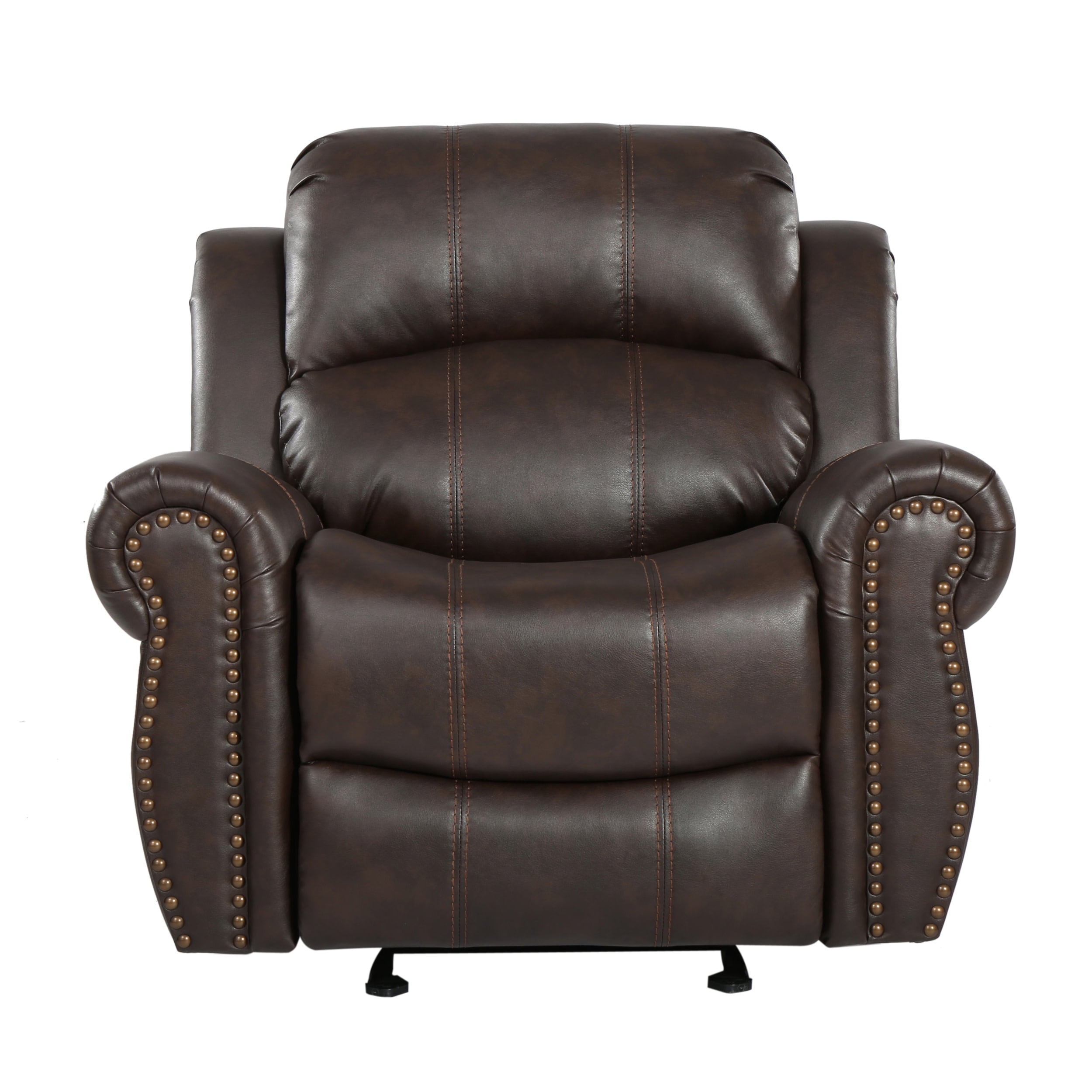 Dark Brown Faux Leather Gliding Recliner with Wood Frame