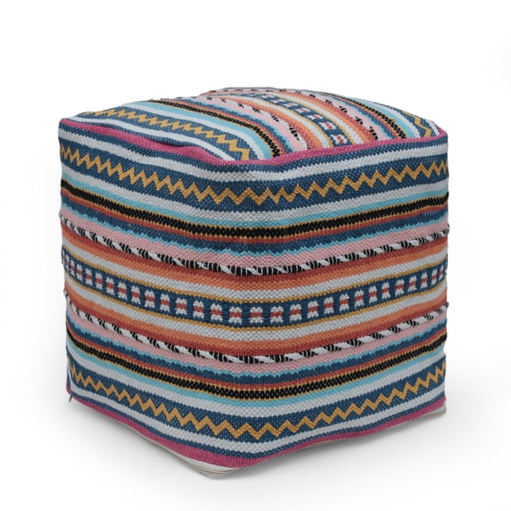 GDF Studio Hilliard Boho Handcrafted Peruvian Print Cube Pouf, Multi-Colored and Yellow