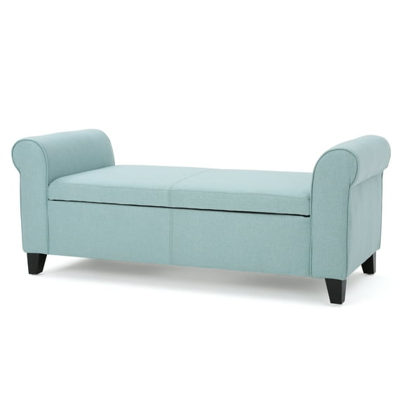 GDF Studio Hilton Contemporary Upholstered Storage Ottoman Bench, Light Blue Fabric