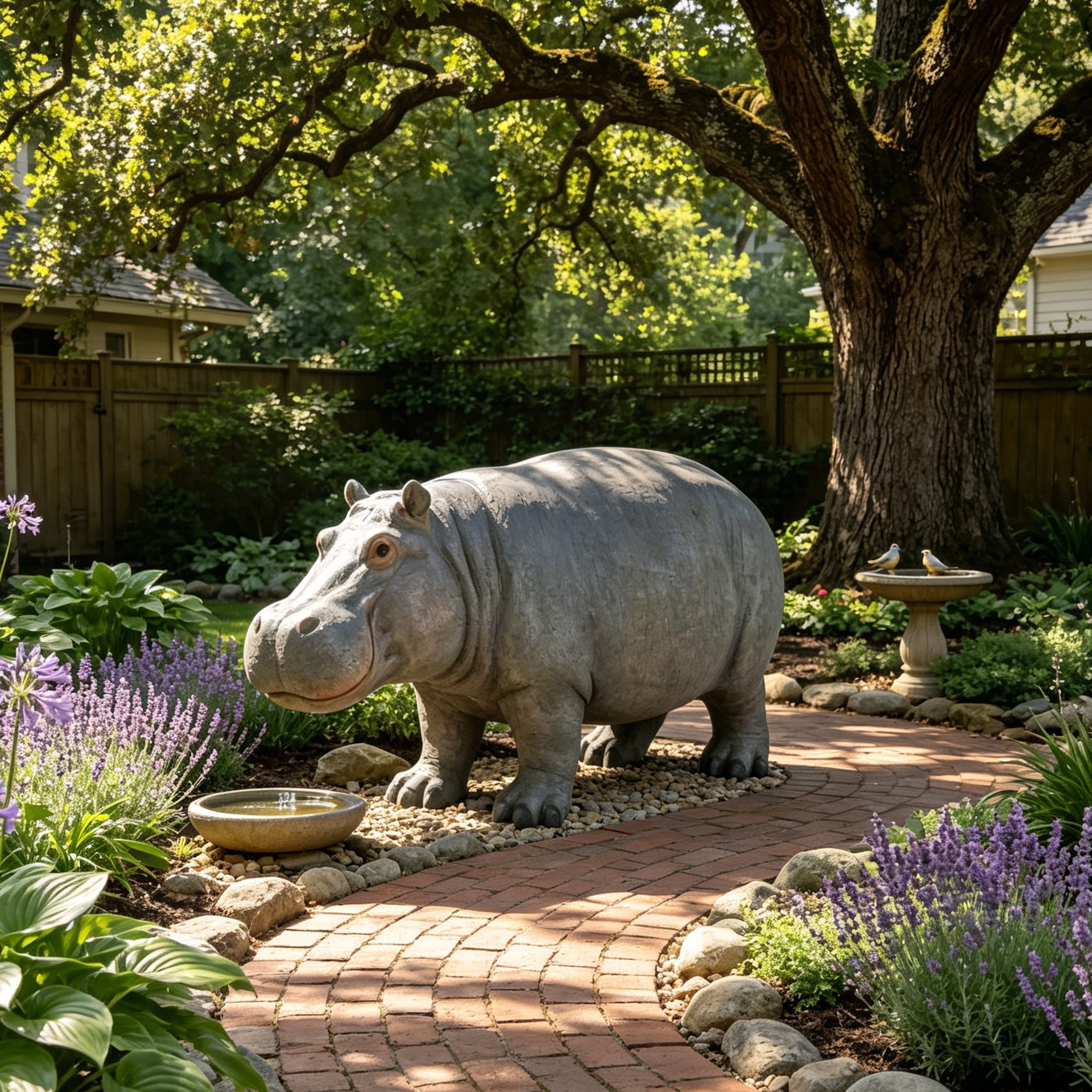 GDF Studio Hippopotamus Resin Indoor/Outdoor Guardian Statue, Weather-Resistant Decor Figurine for Garden & Courtyard