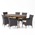 thumbnail image 1 of GDF Studio Hiro Outdoor Acacia Wood and Wicker 7 Piece Dining Set, Teak, Multibrown, and Cream, 1 of 9