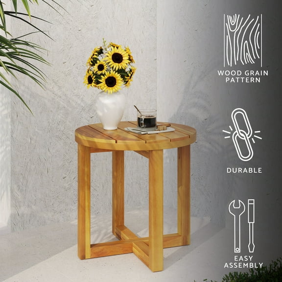 GDF Studio Hobbs Outdoor Acacia Wood Circular Side Table, Teak