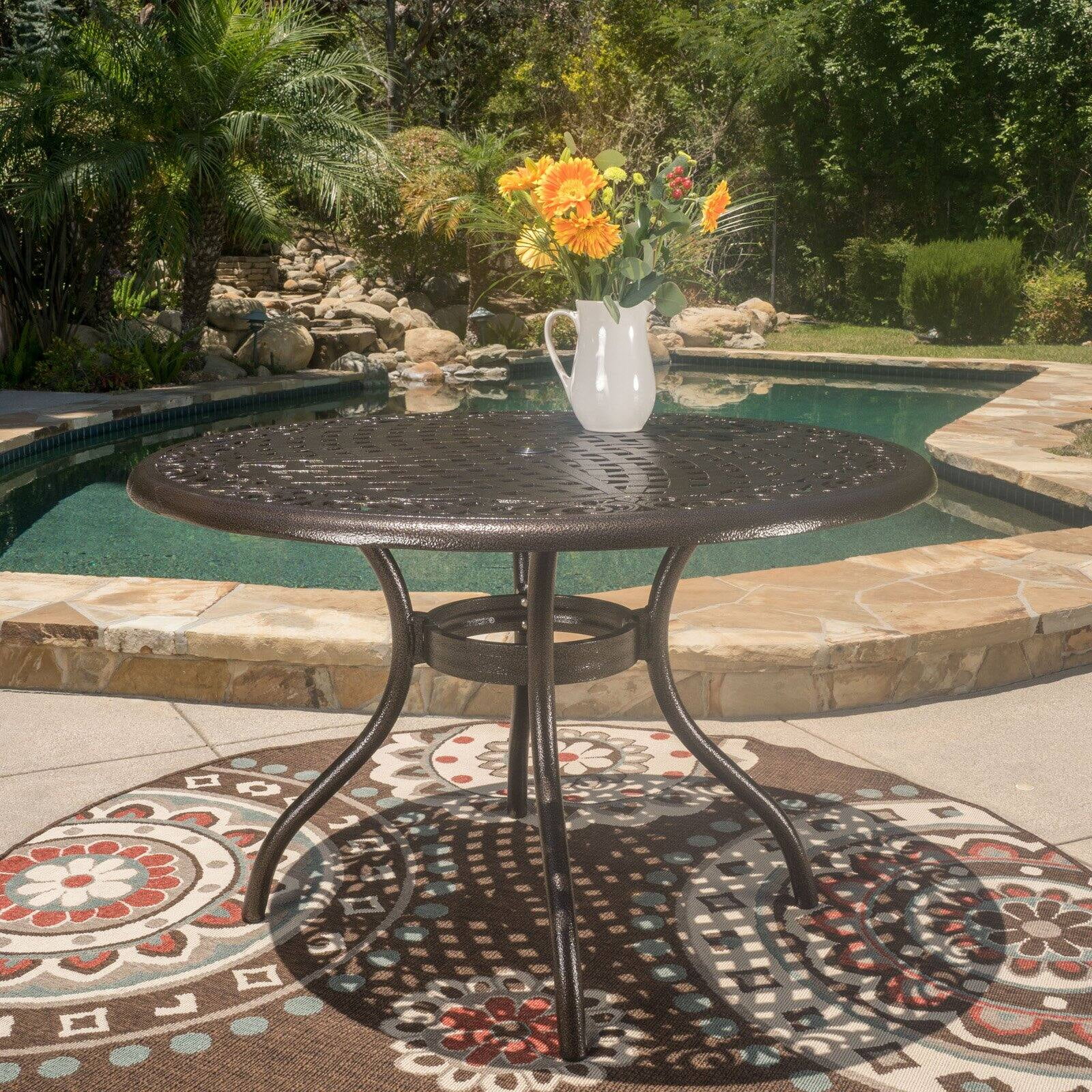 Hammered Bronze Round Cast Aluminum Outdoor Dining Table