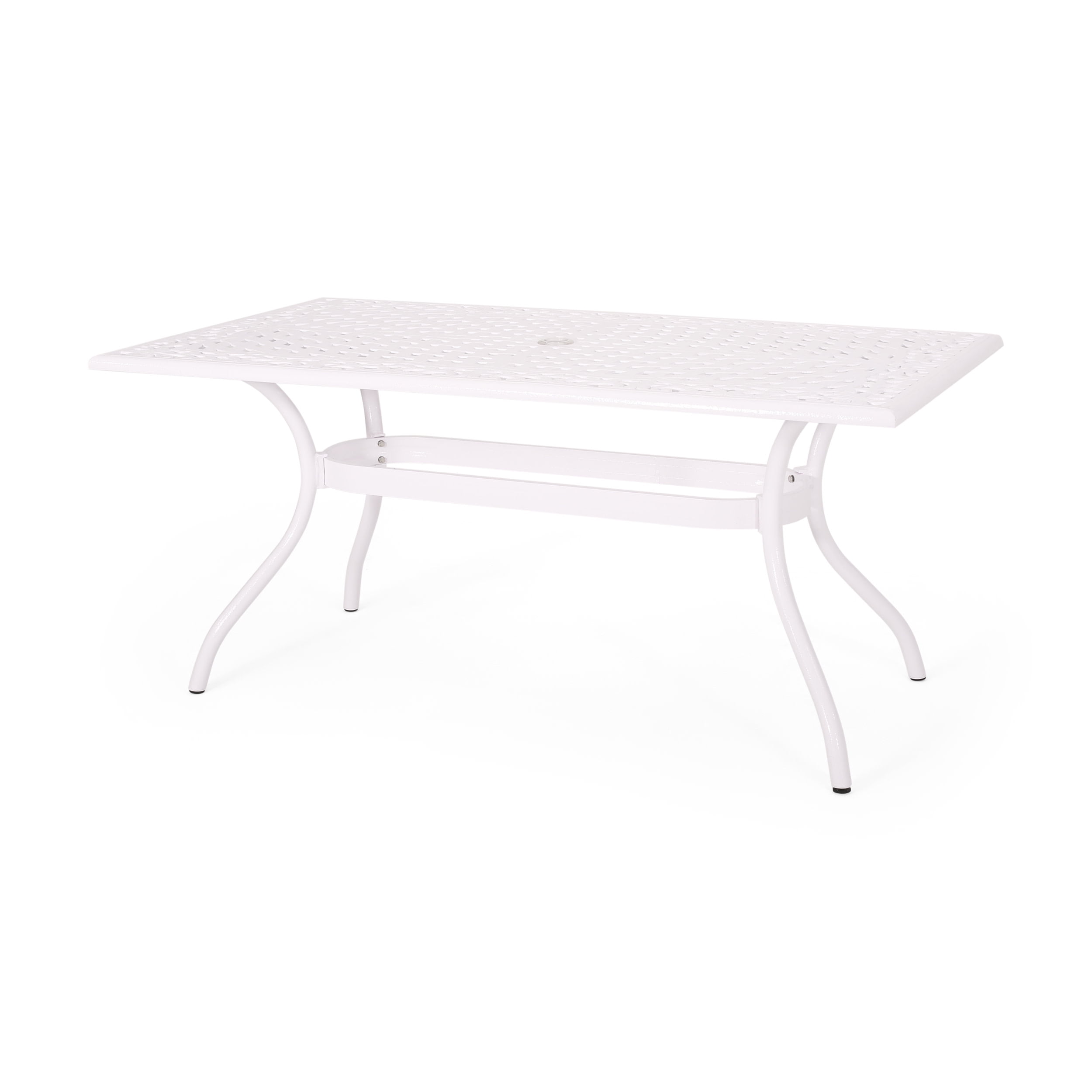 White Rectangular Cast Aluminum Outdoor Dining Table